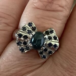 𝅺STERLING SILVER 925 BLUE SAPPHIRE RING SIZE US 7.5​​